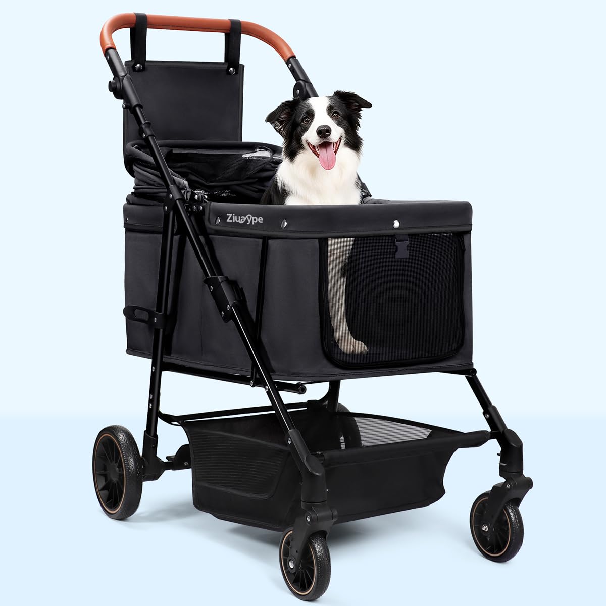 Dog Stroller for Large & Medium Dogs (20–132 lbs), Pet Stroller for 2 Small Dogs, Cat Strollers for 2 Cats, Extra Large Heavy Duty, Foldable & Fully Ventilated Design, Black