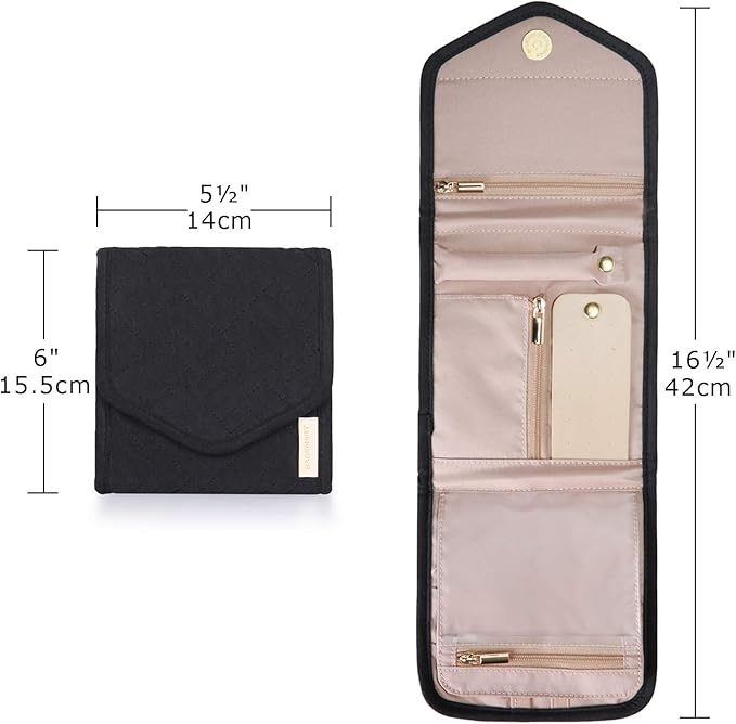 BAGSMART Travel Jewelry Organizer Case Foldable Jewelry Roll for Journey Rings, Necklaces, Earrings, Bracelets, Mini, Black