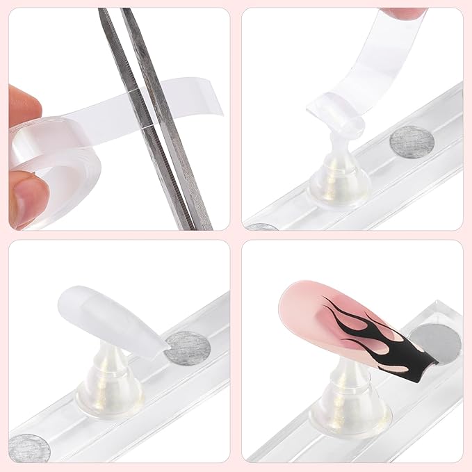 Etercycle Nail Stand Acrylic Nail Art Display Stand Practice Nail Holder for Painting Nails Magnetic Practice Stands with Double-sided Tape For Home DIY Salon Supplies (White with gold)