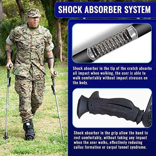 Ergobaum® Prime7TH Generation by Ergoactives. 1 Pair (2 Units) of Ergonomic Forearm Crutches - Adult 5' - 6'6'' Adjustable (Gray)