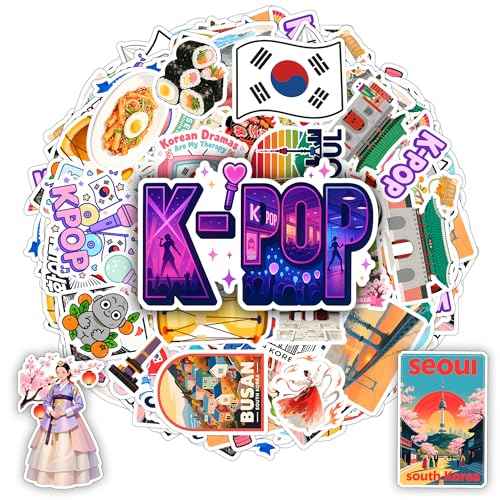 100 PCS South Korea Stickers ? Korean Travel Icons, Food & Culture Vinyl Waterproof Decals for Laptop, Scrapbook, Water Bottle, Car, Guitar ? Fun Gift for Teens & Adults