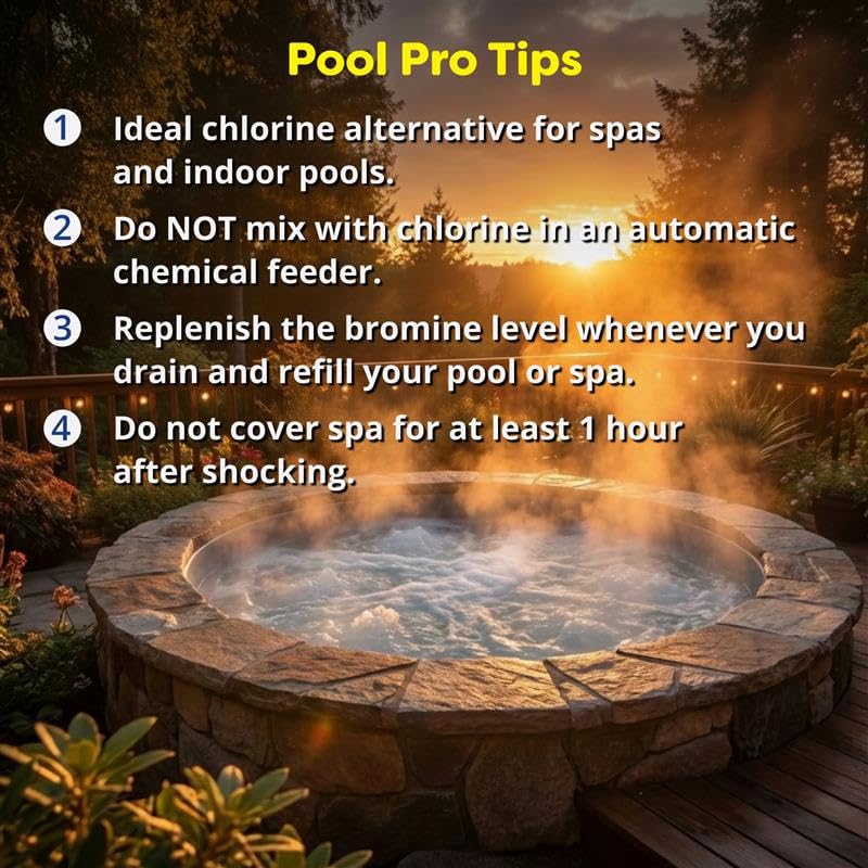 In The Swim 1 Inch Bromine Plus Tablet Sanitizer for Spas, Hot Tubs, or Swimming Pools - Pre-Stabilized, Low Odor, Chlorine Alternative - 8 Pounds