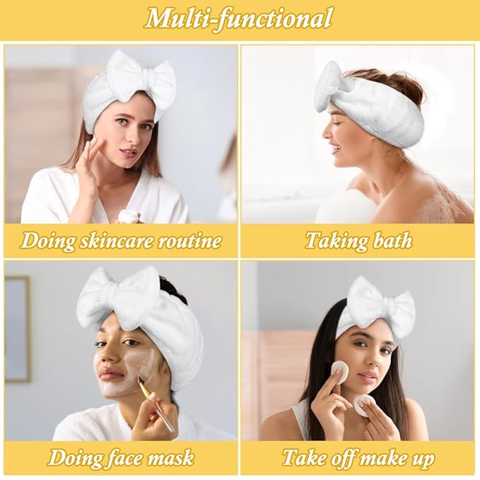 Shintop Skincare Headband, Soft Spa Headband Makeup Headwear with Cute Bow Elastic Hairband for Washing Face Facial Mask ShowersÃ¯Â¼ÂWhiteÃ¯Â¼Â