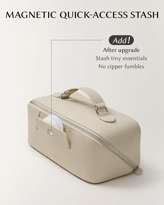 EACHY Travel Makeup Bag, Large Capacity Cosmetic Bag for Women, Waterproof PU Leather, Flat Open Portable Toiletry Bag for Skincare, Brushes & Travel Essentials