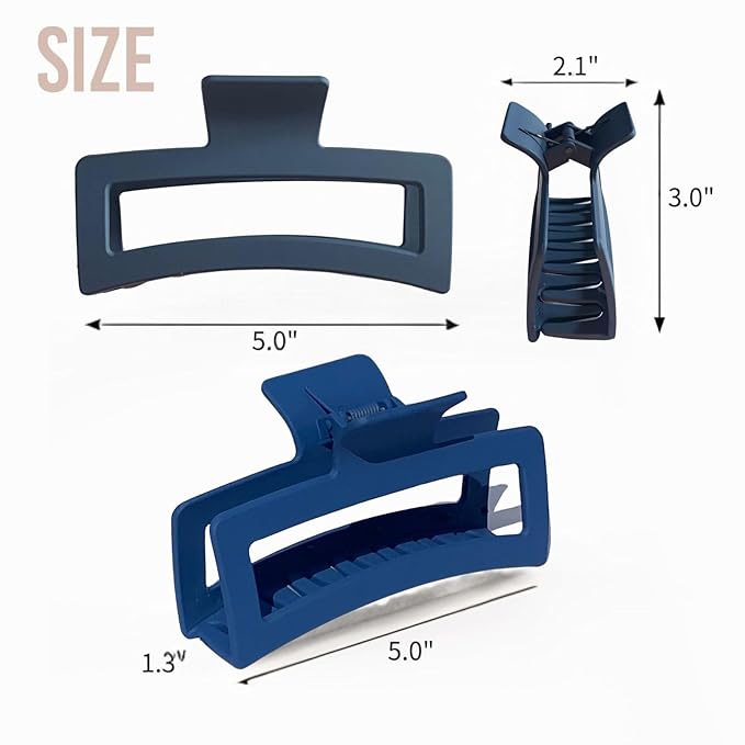 5 Inche Gradient Blue Extra Large Claw Clips for Thick and Long Hair, 4 Pack Xl Jumbo Oversized Matte Non-slip Rectangle Hair Clips for Women, Big Strong Hold Jaw