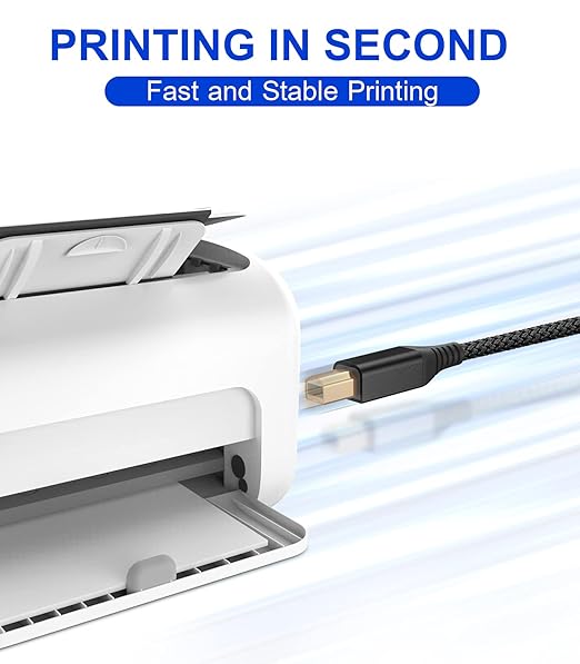 sweguard Printer Cable 10ft, USB-A to USB-B Cable, High Speed Nylon Braided Scanner Printer Cord for HP Canon Dell Epson Brother Lexmark Xerox Samsung Piano DAC & More-Black