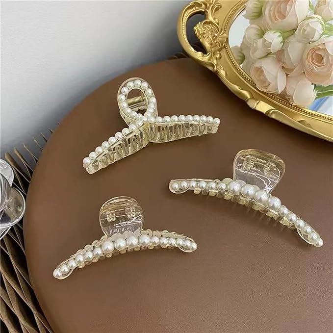 Pearl Hair Clips,Elegant Hair Clip Strong Hold Jaw Clips,Big Pearl Hair Claw Clips Barrettes Nonslip Birthday Mother's Day Wedding Gift for Women Girls Daughter Girlfriend (6 Pack)
