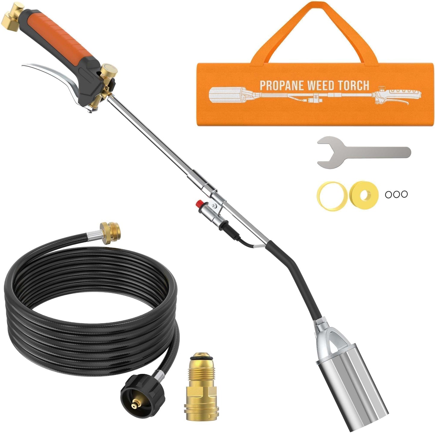CALPOSE Propane Torch, Flamethrower Heavy Duty High Output 400,000BTU Weed Burner Torch with 12FT Hose, for Garden Wood Roofing Snow Road, Compatible with POL, QCC1 and 1LB Adapter (3 In 1)