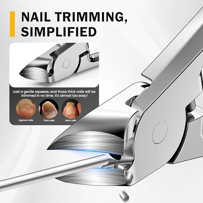 BEZOX Toenail Clippers for Thick Toenails - Comfortable Rebound Thick Spring Toe Nails Clipper for Thick Nails for Seniors, Precision Fingernail Clippers for Men and Women - Silver