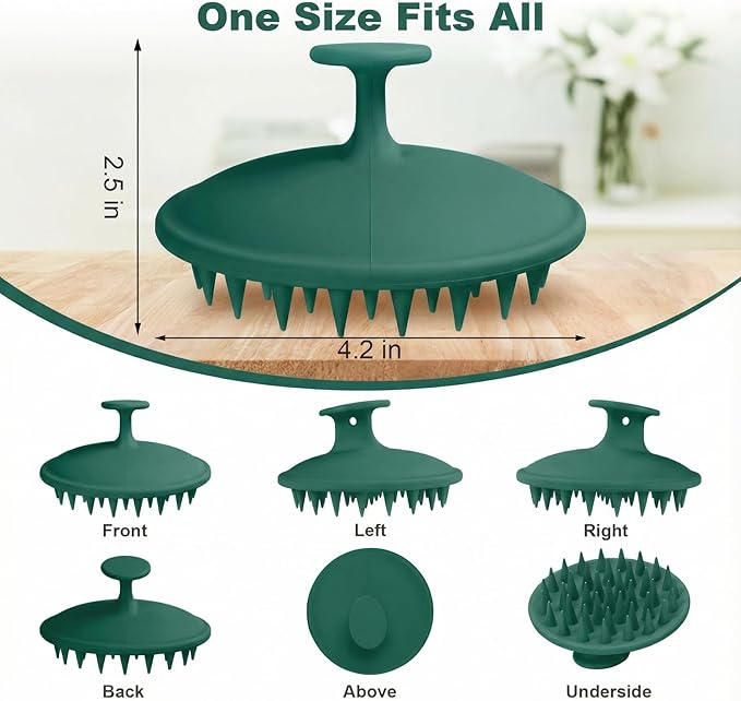 Silicone Scalp Massager Shampoo Brush, Scalp Brush for Hair Growth & Dandruff Removal, Hair Scrubber Scalp Stimulator Exfoliator Brush with Soft Bristles for Wet Dry Scalp Care (Dark Green)