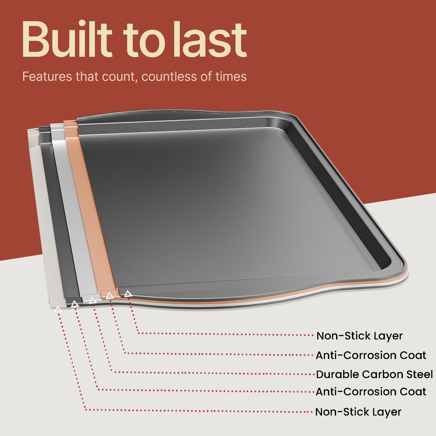 BAKKEN Cookie Sheets for Baking Nonstick Set - 3-Piece Stackable Carbon Steel Baking Sheet Pans Set with Silicone Handles, Non Toxic Cookie Sheets for Baking Bakeware Set - Gray Marble