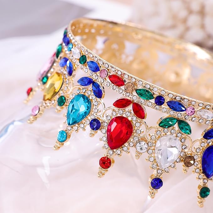 Multicolor Queen Crown for Women Crystal Tiara for Women Rhinestone Wedding Headband for Bride Hair Accessories for Costume Birthday Party Prom Gifts