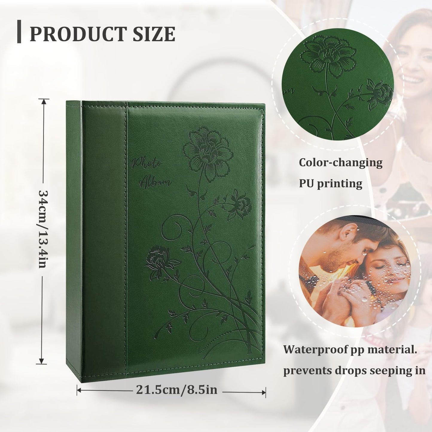 Artmag Photo Album 4x6 300 Photos, Extra Large Capacity Leather Cover Wedding Family Photo Albums Holds 300 Horizontal 4x6 Photos(Dark Green)