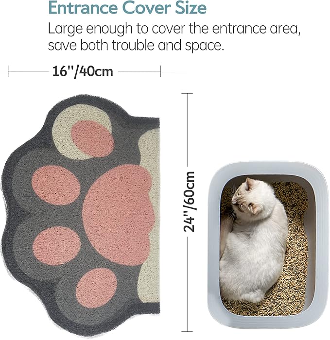 Cute Cat Litter Mat 24”x16”, Litter Box Mat, Litter Trapping Mat, Soft on Kitty Paws, Easy Clean, Anti Slip, Pet Accessories, Door Floor mats - Grey Pink