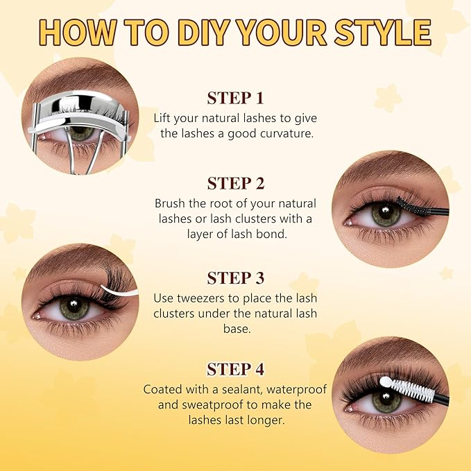 QUEWEL Lash Clusters Kit, 320Pcs 60D+80D 3D Lash Cluster Eyelash Extensions 12-18mm Lash Clusters Kit with Lash Bond and Seal and Lash Tweezers Easy DIY at Home(60+80D 3D Kit)