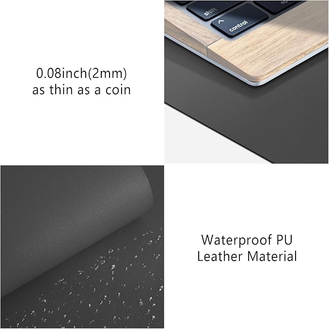 Roslim Leather Desk Pad Protector,Mouse Pad,Non-Slip Computer Mat for Desk,PU Leather Office Desk Mat for Home & Office,Waterproof Laptop Desk Blotter for Keyboard and Mouse,Deep Grey (17''X48'')