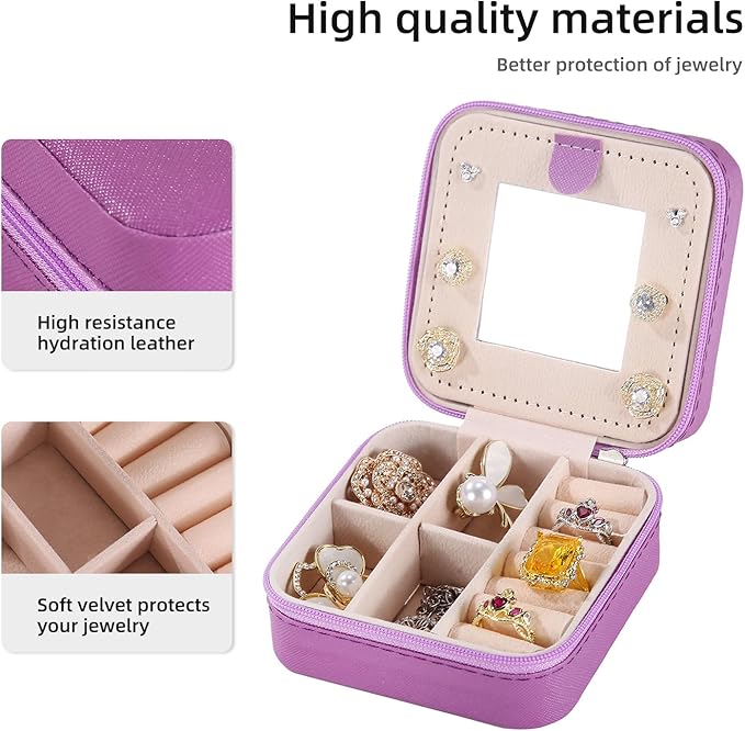KElofoN Travel jewelry case Travel jewelry box Travel Jewelry Organizer Small Jewelry Organizer Box for Girls Women with Mirror (Purple-5)