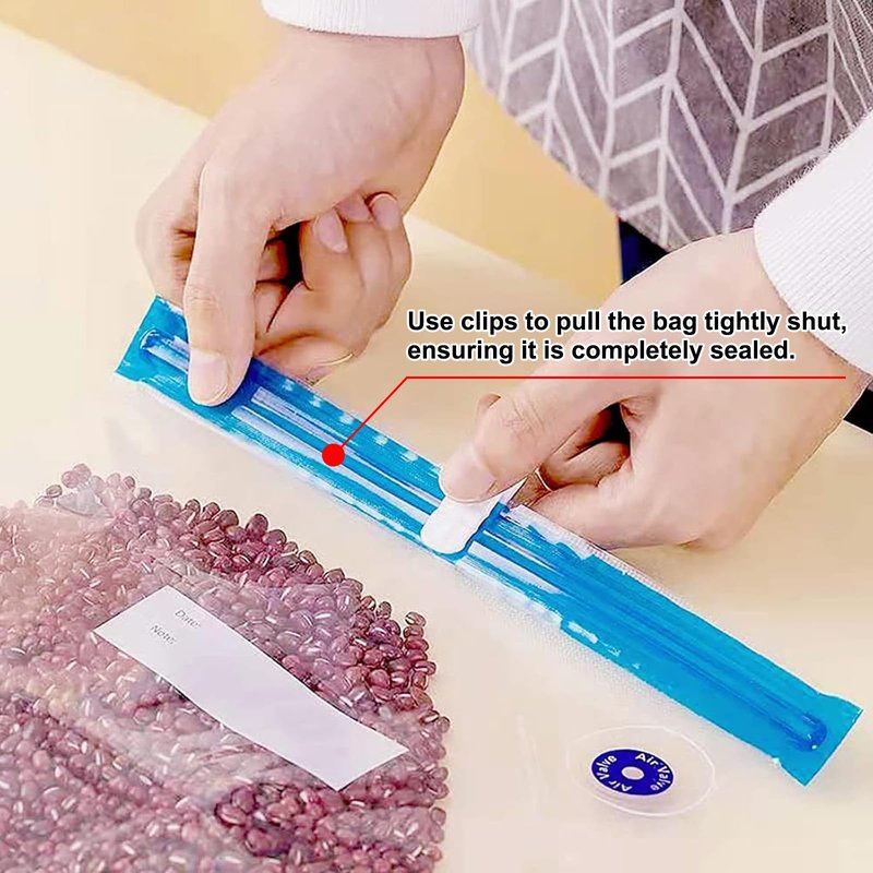 Sous Vide Bags 31 Pcs (24 Pcs Vacuum Zipper Bags & 2 Seal Clips & 5 Air Valves),Reusable BPA Free Vacuum Sealer Bags Vacuum Food Storage Bags for Cooking/Food Storage/Microwave Heating