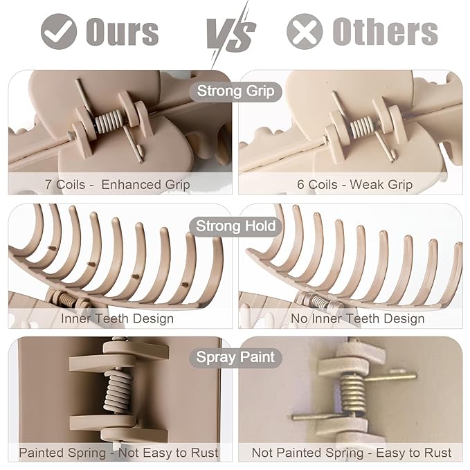 TOCESS Large Hair Claw Clips for Women Girls, 8PK Neutral Matte Jumbo Square Hair Clips for Thick, Thin, Long, Short, Curly Hair, Big Jaw Clip Set for Daily Use