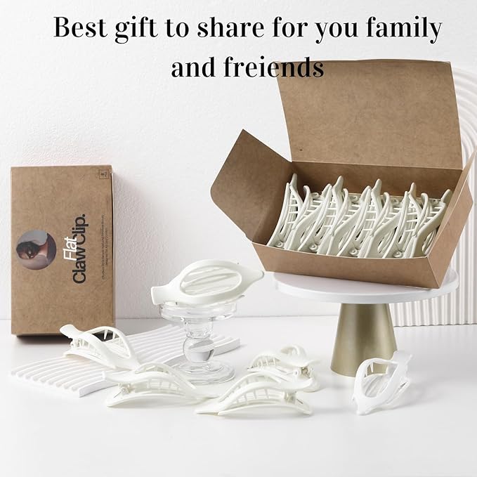 8 Pack Glossy White Flat Hair Clips for Women – Sleek Non-Slip Claw Clips with Strong Hold, Minimalist Hair Accessories for Bridal, Office, or Everyday Wear