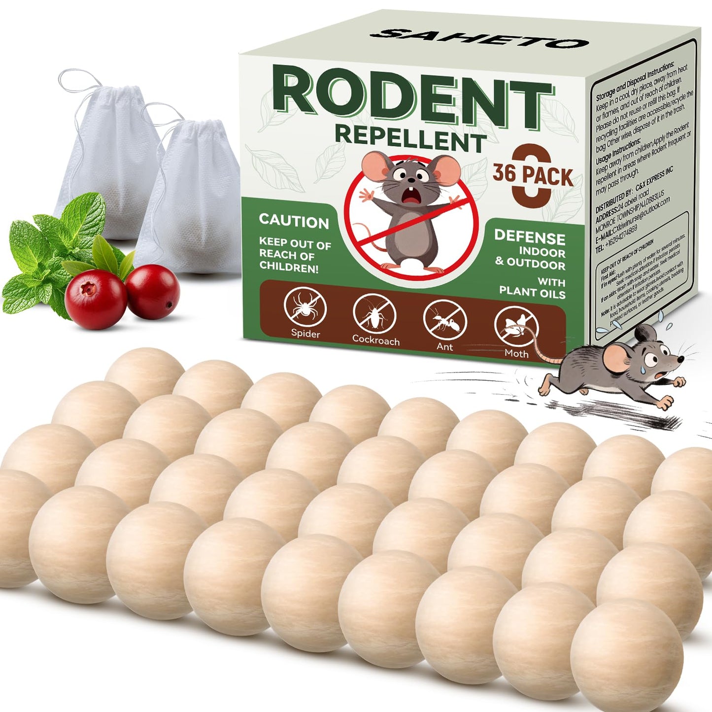 Rodent Repellent 36 Balls, Peppermint Oil Mouse Repellent Indoor & Outdoor Use, Natural Moth Balls for Rodent Mice Repellent for Home, Garage, Car, RV & Garden