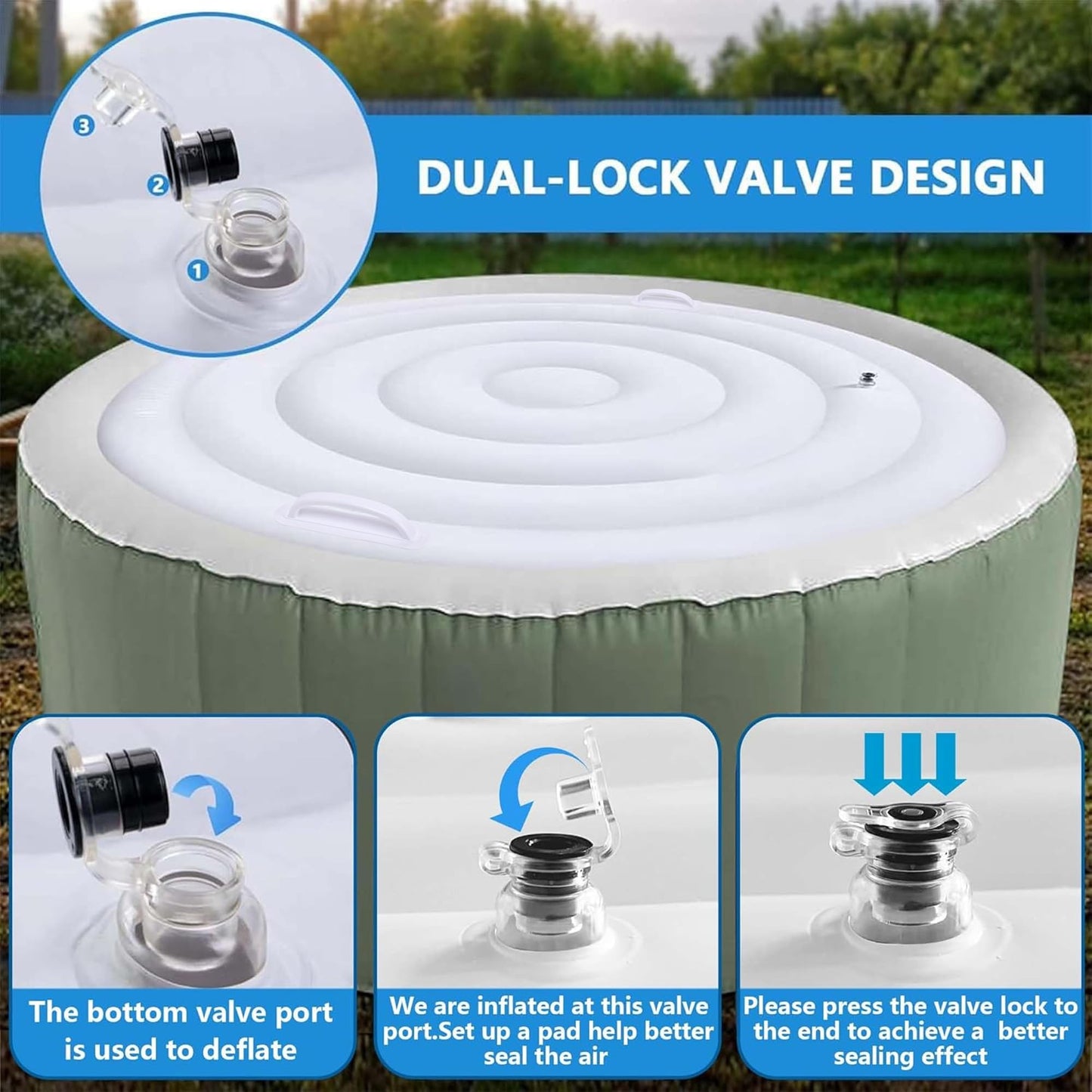 LFUTARI 4.5 Ft Inflatable Hot Tub Cover - Energy Saving Lid for Round Hot Tub - Foldable Protective Rain Overflow Cover for Outdoor Inflatable Hot Tubs