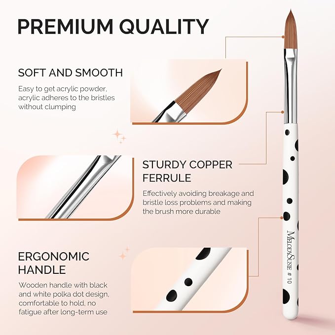 MelodySusie 3Pcs Acrylic Brush Set, Size 8/10/14 Professional Pen for Nail Application, Powder Art Extension and 3D Carving - DIY Home Salon