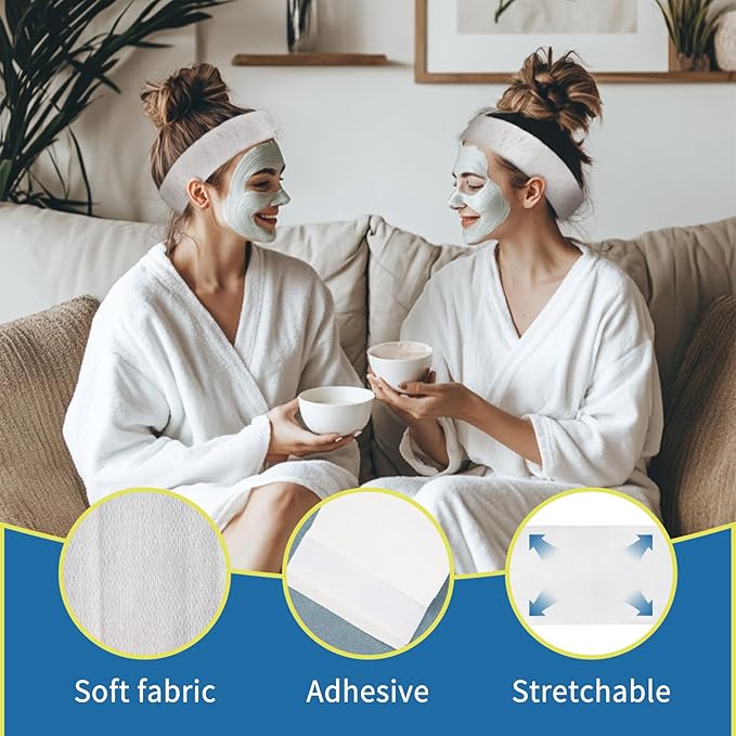 50pcs Disposable Headbands for Spa - Non Slip Elastic Spa Facial Head Bands Bulk Head Wrap Hair Bands For Women'S Hair Skincare Washing Face Makeup Facial Tools Esthetician Supplies Adjustable