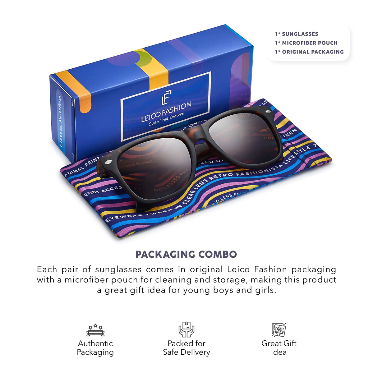 LEICO FASHION Kids Polarized Retro Sunglasses for Boys Girls Age 3-12 Shatterproof Rubberized Frame UV Protection Toddler Children Sun Glasses