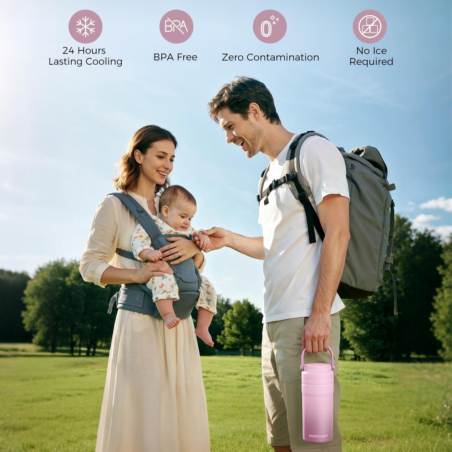 Momcozy Portable Breast Milk Cooler for Travel, 24H Ice-Free Cooling Breastmilk Storage Bottles Container, 12oz Leak Proof Outdoor Small Freezer, Baby Breastfeeding Essential for New Moms, Pink