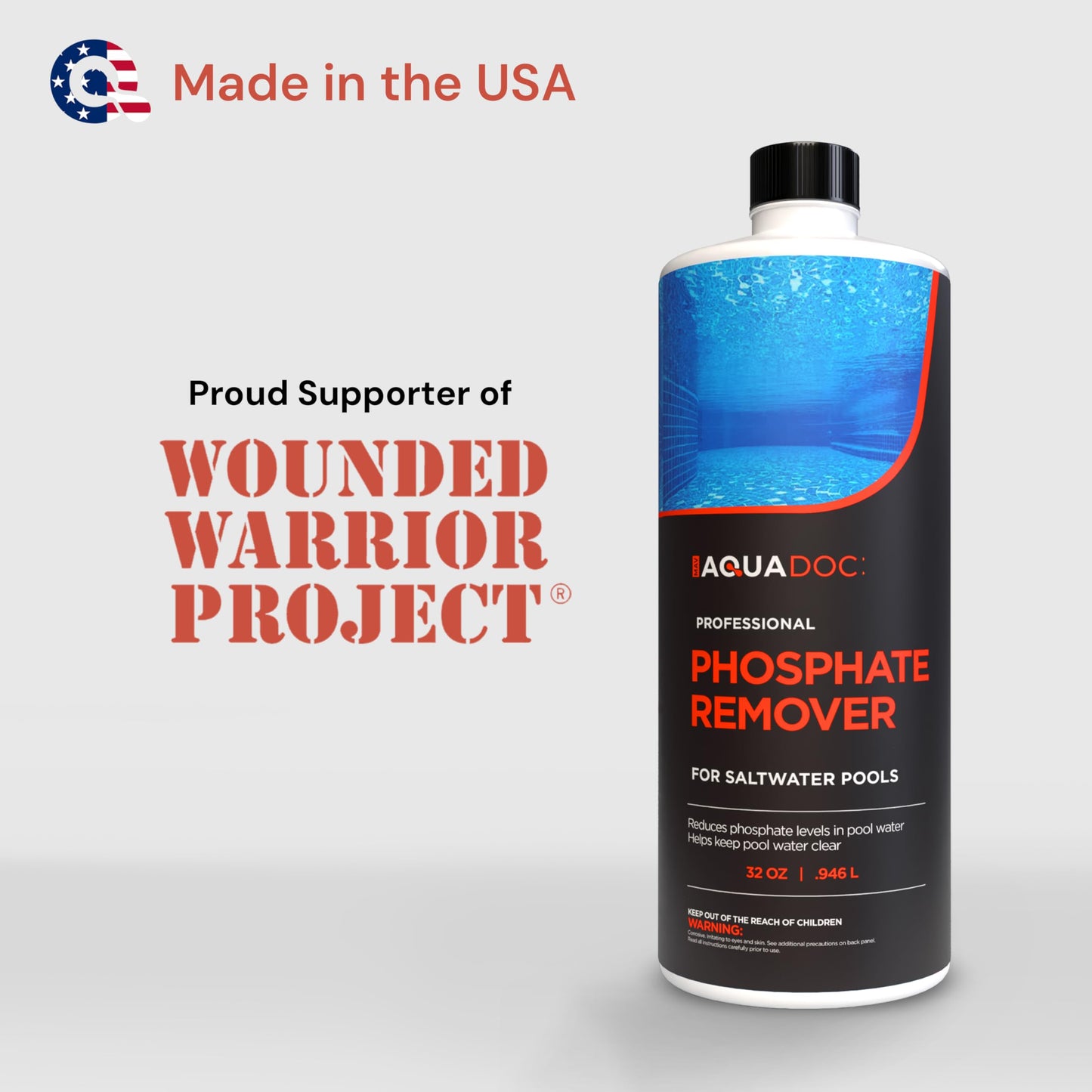 Phosphate Remover for Saltwater Pools - Pool Phosphate Remover to Reduce Phosphates and Improve Water Clarity - AquaDoc Pool Maintenance Formula Made in USA - 32oz
