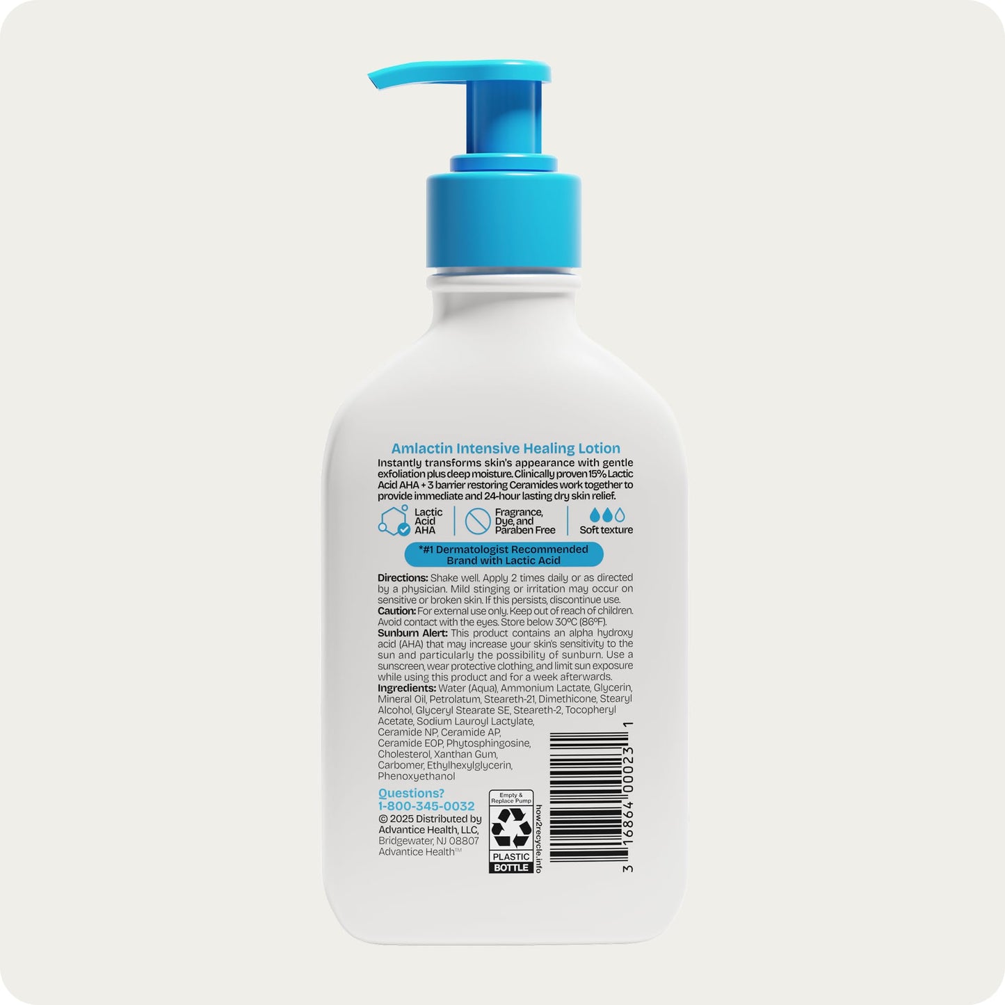 AmLactin Intensive Healing Body Lotion - Therapeutic Lotion for Extremely Dry Skin - No-Scrub Exfoliator and Moisturizer with 15% Lactic Acid AHA and Ceramides, 7.9 oz (Packaging May Vary)