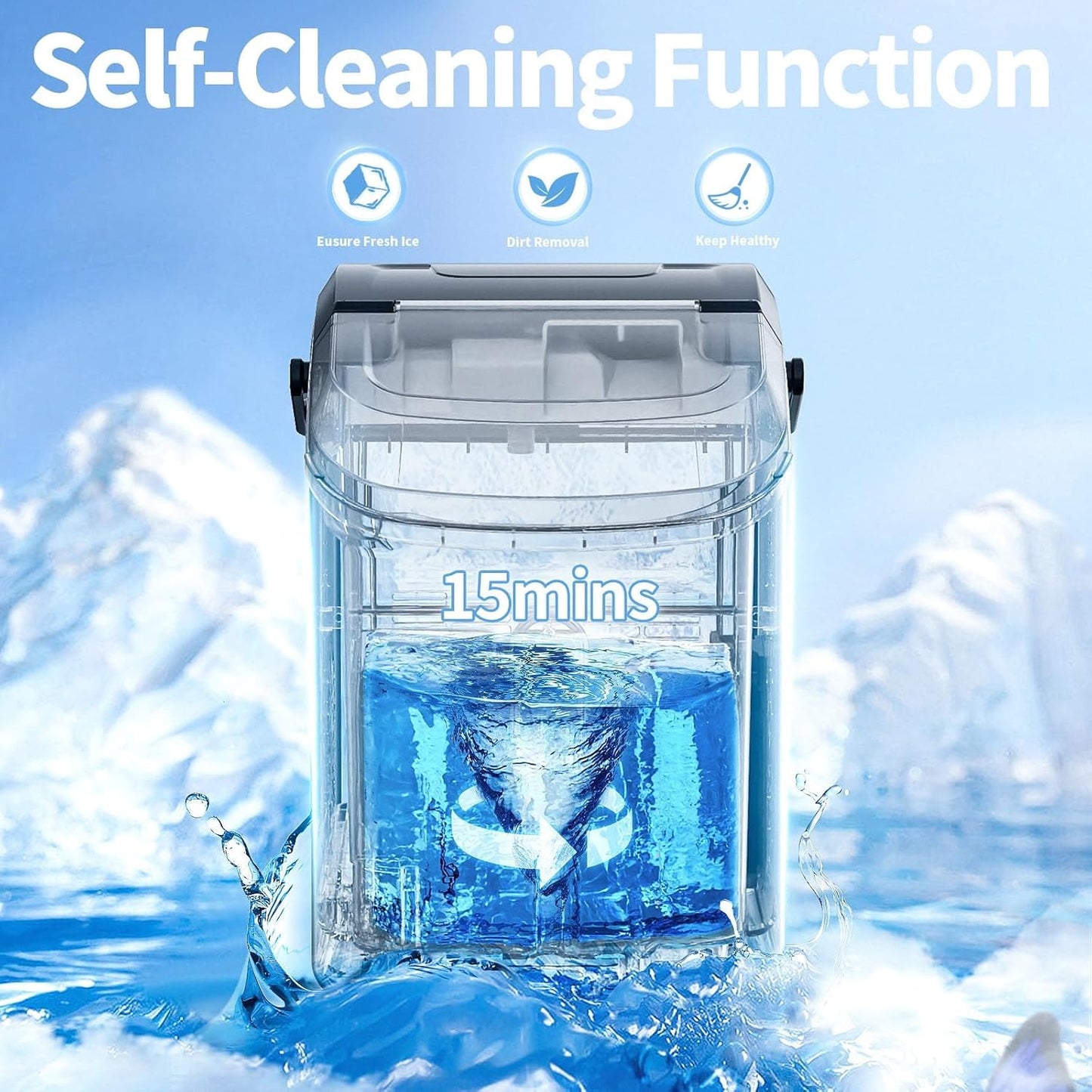 Nugget Countertop Ice Maker with Soft Chewable Pellet Ice, Pebble Portable Ice Machine, 34Lbs/24H, Self-Cleaning, Sonic Ice Maker, One Button Operation, for Kitchen,Office Stainless Steel Silver