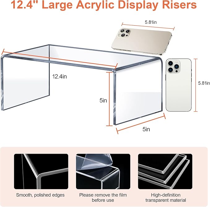 Large Acrylic Risers 4 Pcs - 5mm Thick Clear Display Risers (12.4Ã¢ÂÂ³ x 5Ã¢ÂÂ³ x 5Ã¢ÂÂ³) for Perfume Organizer, Collectibles, Figures, Jewelry & Retail Showcase