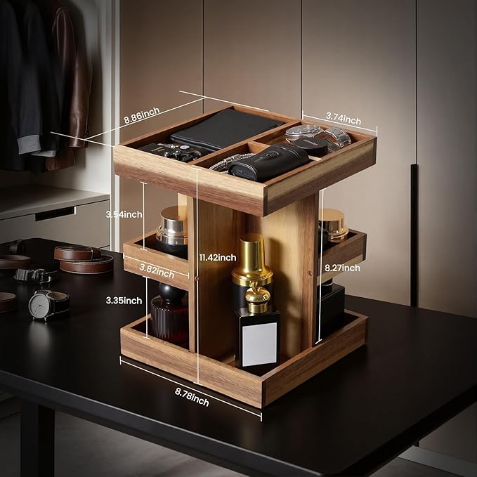 EXIN DECHEN Cologne Organizer for Men,Cologne Stand,Wood Perfume Shelf with Rotate,Desk Organizer,Gift for Dad From Wife,Husband Boyfriend Birthday Gift Ideas,Fathers Day Gift for Men