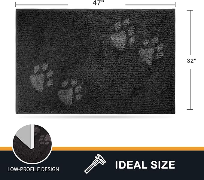 PURRUGS Dirt Trapping Door Mat 32" x 47", Non-Skid/Slip Machine Washable Microfiber Entrance Rug, Shoes Scraper, Dog Doormat, Super Absorbent Floor Mat for Muddy Wet Shoes and Paws, Charcoal