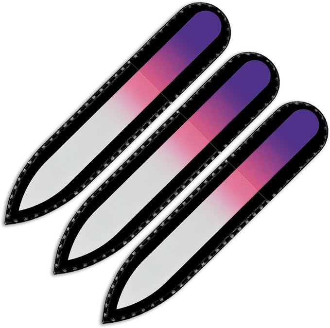 Mont Bleu Rainbow Crystal Nail File in Black Pouch - Small - Purse Size - Czech Tempered Glass - Handmade in Czech Republic - Fingernail Nail File