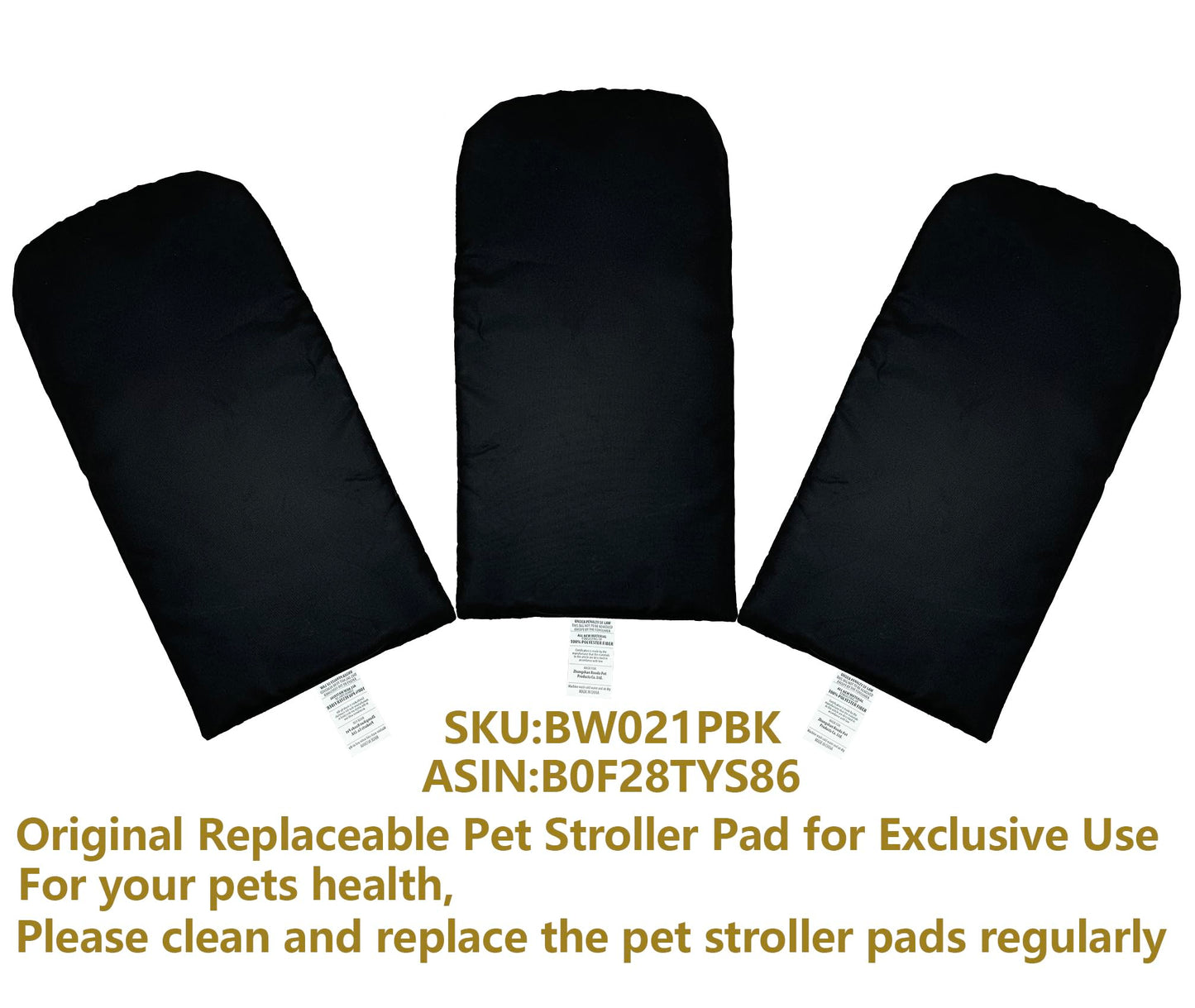 ROODO Pet Stroller Mat,Dog Stroller Cushion,Inner Pad for Exclusive Use,Original,Replaceable,Easy to Clean,Set of 3 pc(Black)