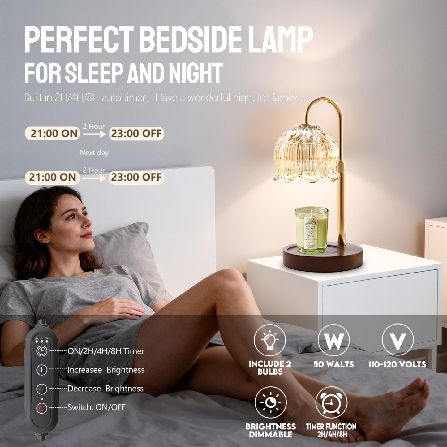 GEEZO Fragrance Candle Warmer Lamp，Electric Candle Warmer with Timer & Dimmer，Mom Christmas Birthday Gifts for Women, House Warming Gifts New Home Bedroom Decor