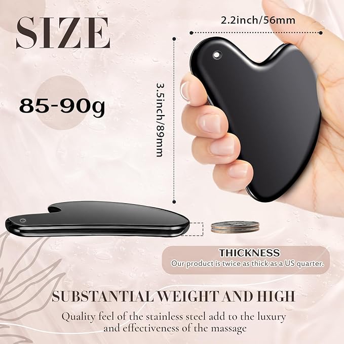 Nuanchu Stainless Steel Gua Sha Facial Tools Metal Guasha Tool for Face Body Jawline Shaper, Double Chin Reducer, Puffiness Reducing, Lymphatic Drainage Massager Skin Care Gift with Pouch(Black)