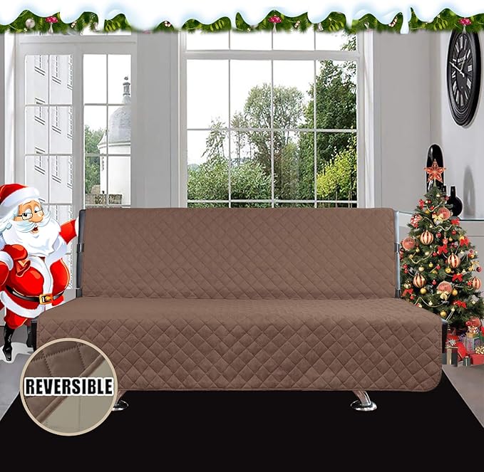 Easy-Going Futon Slipcover - Reversible Armless Sofa Cover - Furniture Protector - Water Resistant - Pets & Kids (Brown/Beige)