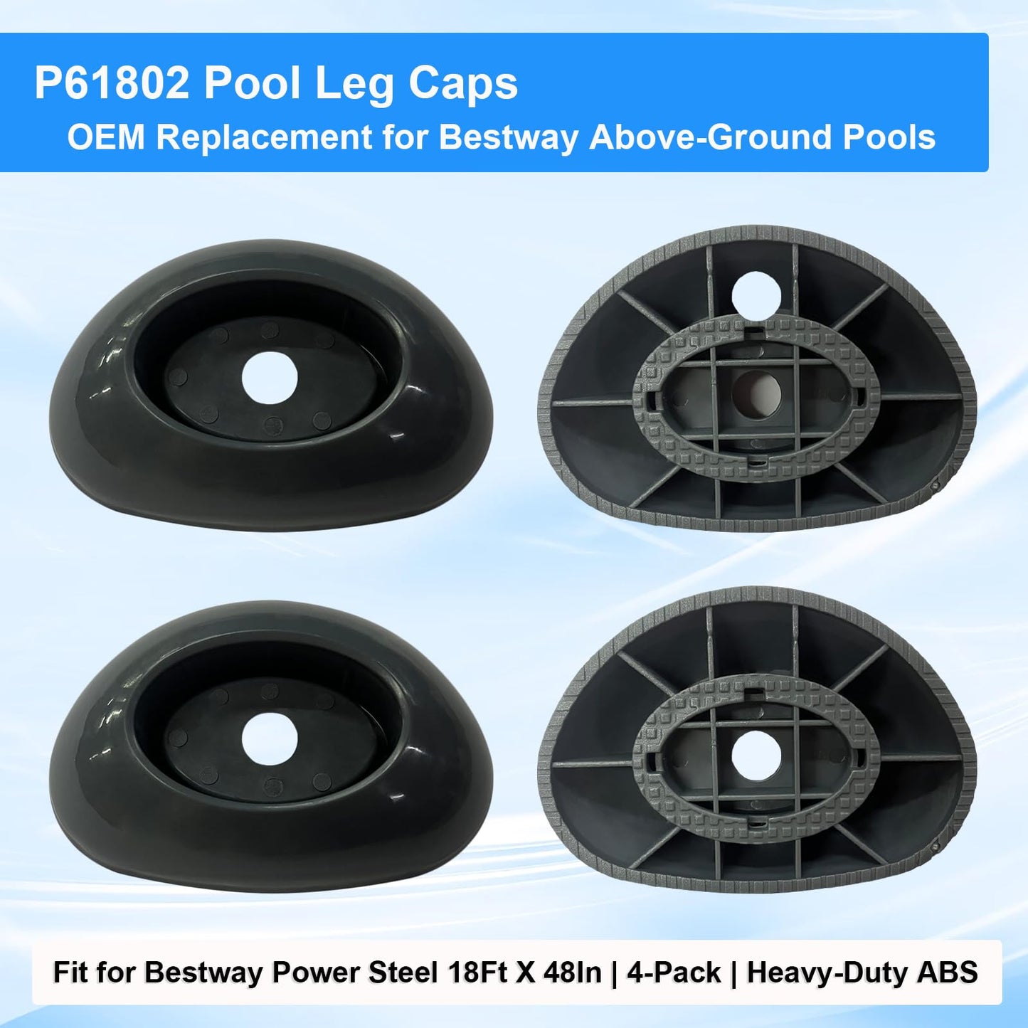 4 Pcs Footing Leg Cap Above-Ground Pool Replacement for Bestway Steel Pro MAX & Power Steel 16Ft /18Ft x 48In Frame Pool, Bestway P61802 Footing Leg Cap Grey