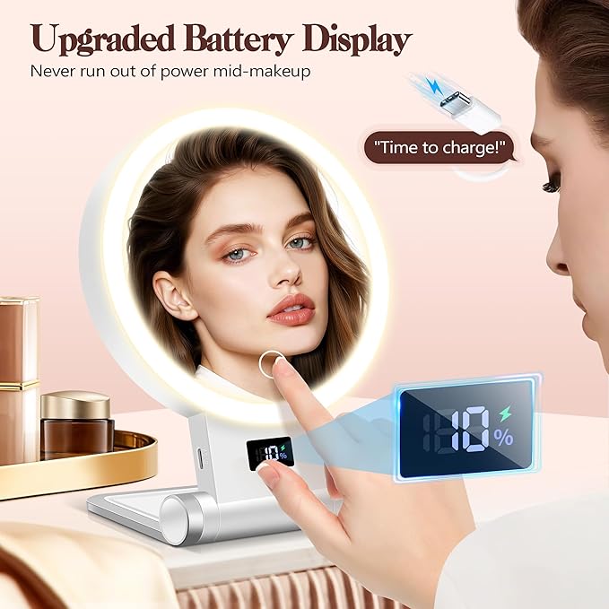 B Beauty Planet Magnifying Mirror with Light 30X, 2000mAh 1X/ 30X Magnifying Makeup Mirror with Standable Base & Tweezers, 3 Color Modes with Adjustable Brightness& Smart Display, Foldable for Travel