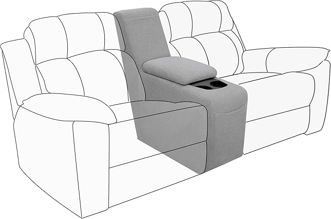 Easy-Going 2-Piece Recliner Console Cover for Reclining Loveseat Covers Stretch Jacquard Middle Console Cover for Recliner Couch and Sofa Light Gray