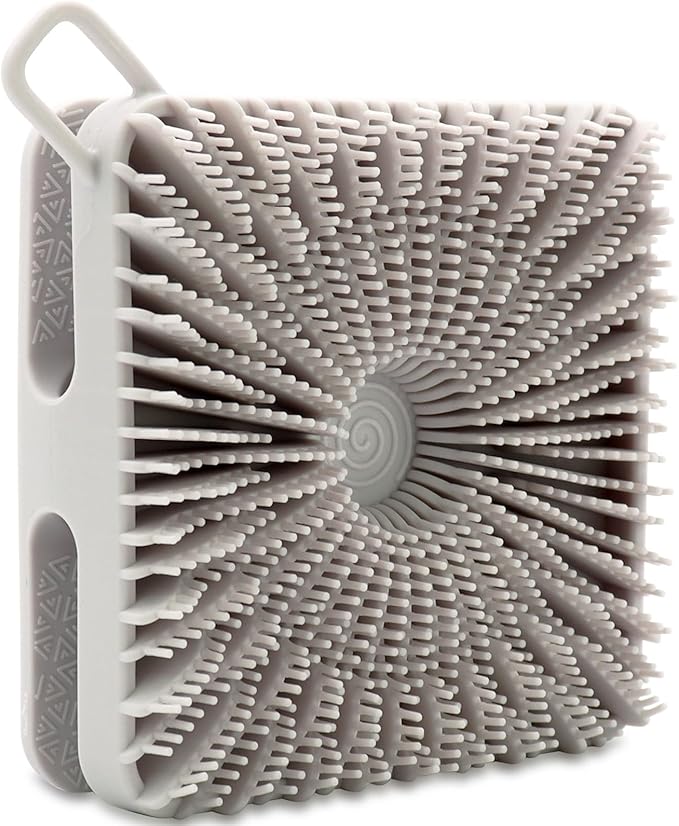 Silicone Body Scrubber, Loofah Double-Sided Body Brush, Shower Scrubber and Scalp Massager Shampoo Brush for Sensitive Kids Women Men All Kinds of Skin (Cool Gray)