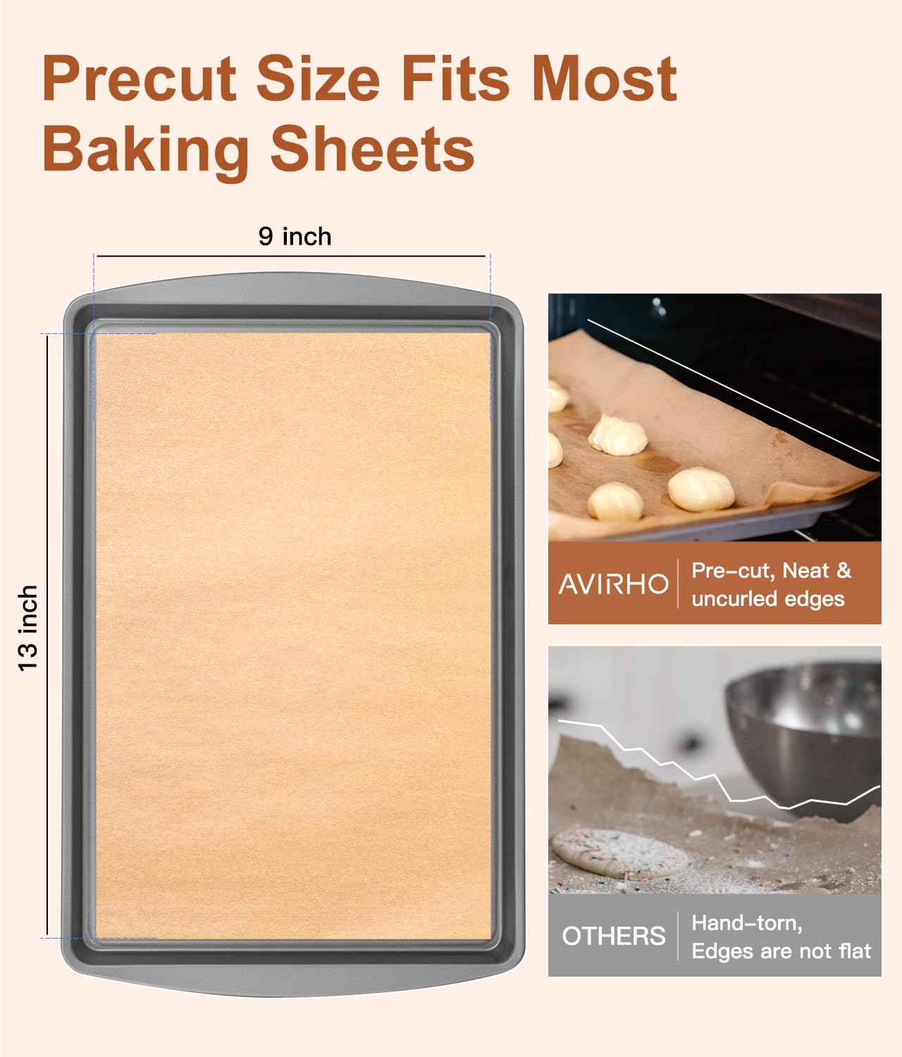 300 Count Parchment Paper Baking Sheets, 9 x 13 Inch, Precut Non-Stick Unbleached Baking Paper Liners for Oven, Grill, Air Fryer, Steaming, Multipurpose for Bread, Cupcakes, Cookies and More