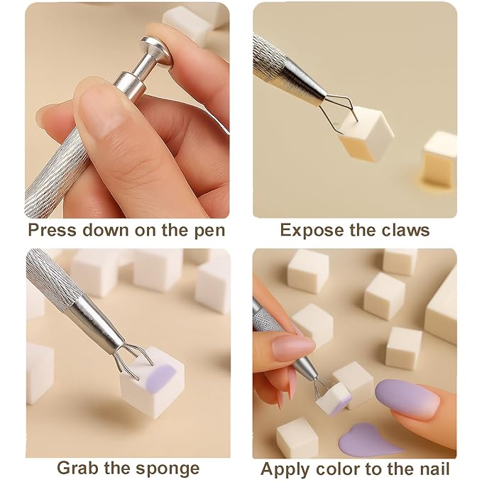 150PCS Nail Sponges for Ombre Nail Art with 1 Grab Pen – Gradient Nail Art Tool Set with Storage Case – DIY Nail Design Accessories for Salon & Home Use