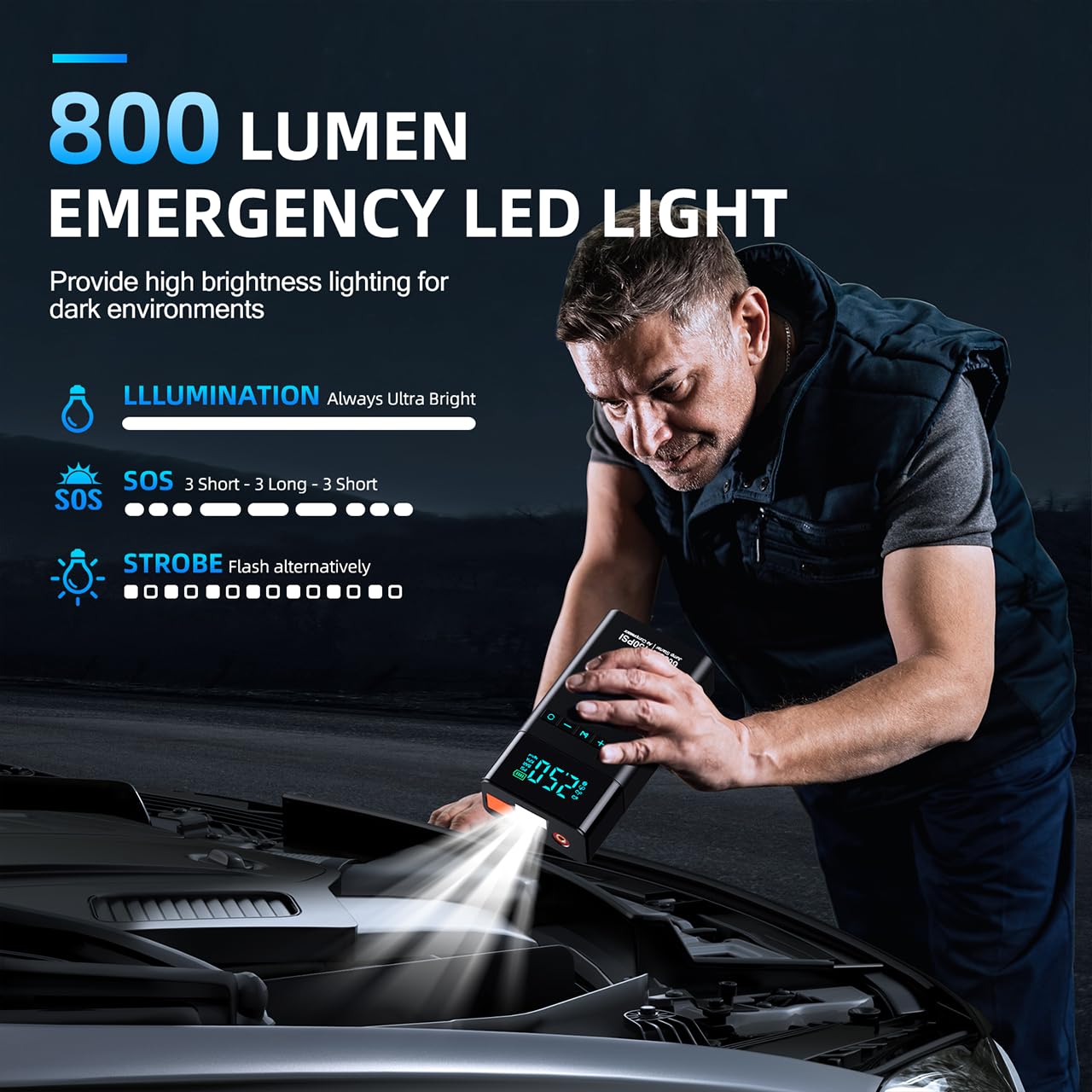CZKBG 10-in-1 Portable Car Battery Jump Starter with Air Compressor, 6000A 160PSI Portable Car Jumper Starter (All Gas 12L Diesel), 12V Jump Box Car Battery Jump Starter with Jumper Cables, Lights