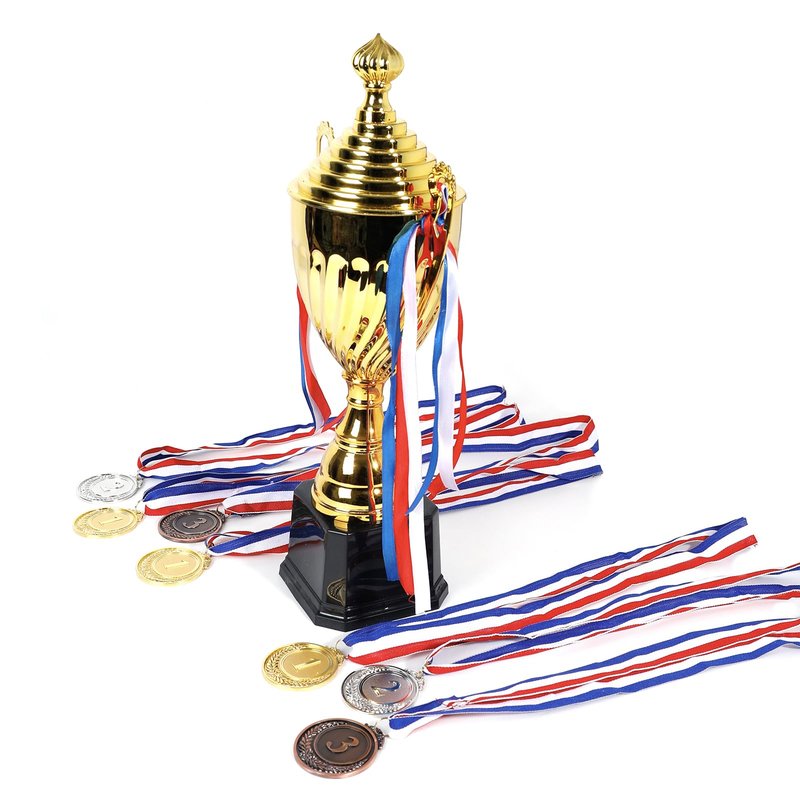 Meecuppa 16inch Gold Champion Trophy Cup | Patriotic Red-White-Blue Bow Design | Premium Award for Sports Tournaments, Competitions & 1st Place Ceremonies
