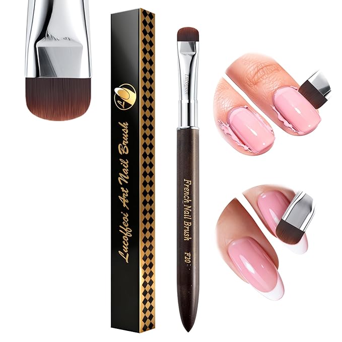 Nail Art Brush,2-in-1 French Tip and Cuticle Cleanup Brush for Gel Polish,Professional Nail Tool with Wooden Handle（French F20）